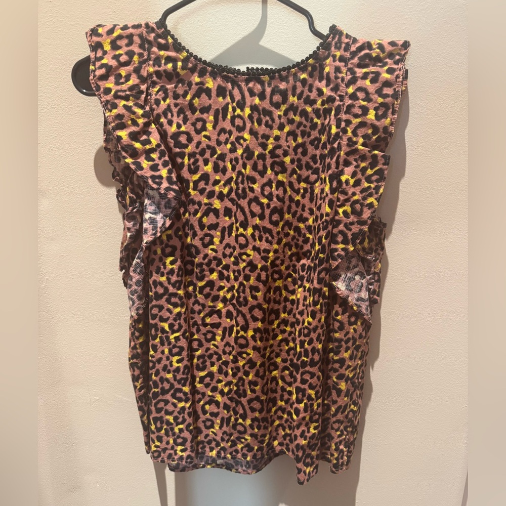 LOFT Leopard Print Ruffle Sleeve Top
